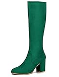 Allegra K Women's Zipper Chunky Heel Knee High Boots Emerald Green 5.5 UK/Label Size 7.5 US -
