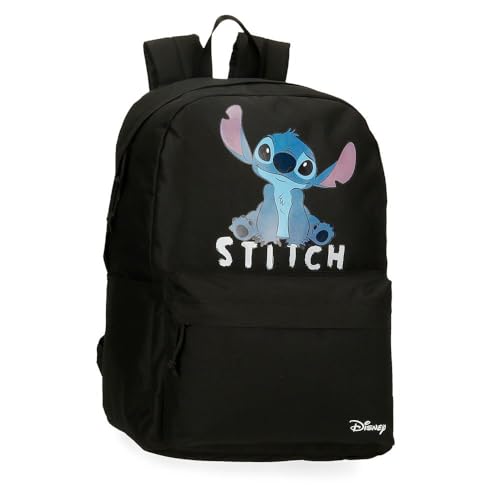 Disney Joumma Stitch Cute Schulrucksack, 39,6 cm, Schwarz, 31,5 x 45 x 15 cm, Polyester, 21,26 l, Schwarz, Talla única, Schulrucksack, anpassbar an Trolley
