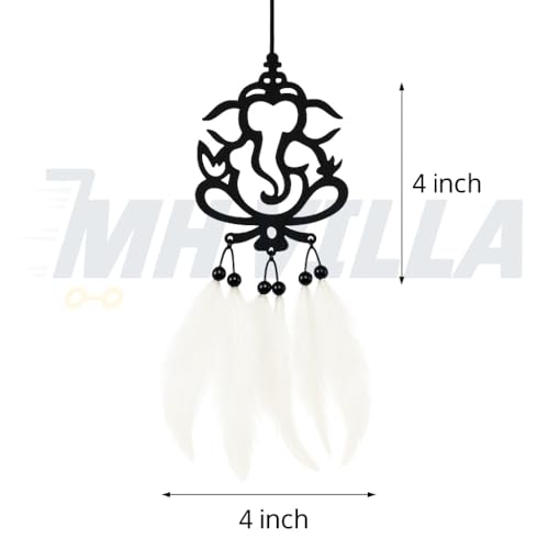 MH VILLA Acrylic Car Hanging Accessories Interior - Elegant Dream Catcher for Car - Charm for Auto Decor - Stylish Handmade Ornament for Rear View Mirror Decoration - Ganesh White