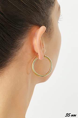 Image of 14k Yellow Gold Classic Shiny Polished Round Hoop Earrings, 3mm tube