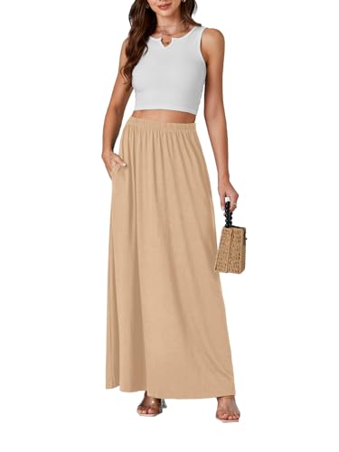 Jupe longue ourlet fluide élastique taille haute beige uni taille S