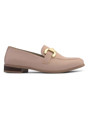 Image of San Frissco Women's Loafers | Solid Round Toe Slip-On Shoes for Women PU Moccasins with Horsebit & Buckle | Comfortable $ Lightweight for Casual, Office & Daily Use
