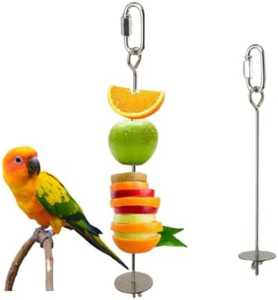 2 soportes de acero inoxidable para pájaros, frutas y verduras, accesorios para loros, jaula de pájaros para periquitos, accesorios (23 cm, 18 cm)