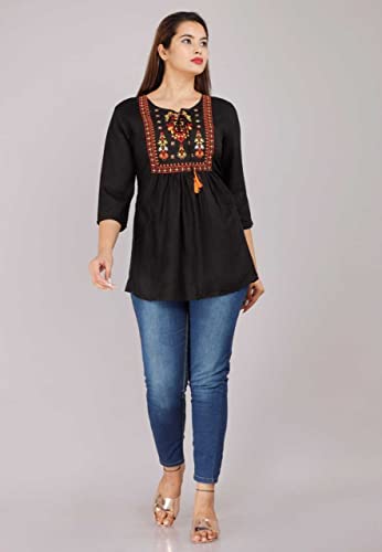 Image of Ganga febtex Women's Rayon Embroidered Short Kurti /Tops