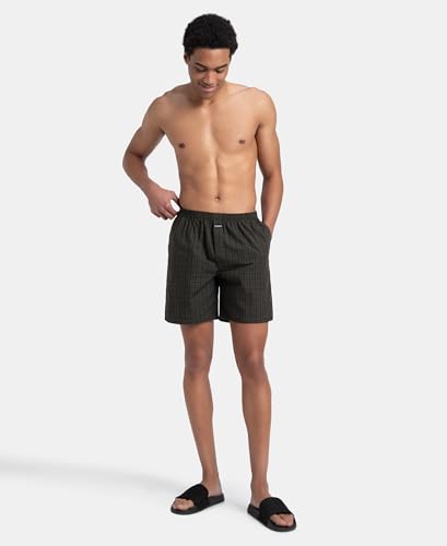 Image of Jockey 1223 Men Super Combed Mercerized Cotton Woven Checkered Boxer Shorts with Side Pocket (Pack of 2, Colors & Prints May Vary)