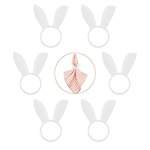 D-BUY Set of 6 Easter Bunny Ears Napkin Rings, White Rabbit Ears Napkin Rings for Easter Dinner Spring Weddings Parties Table Decorations
