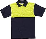  S-ROX WORKTEAM - Polo Combinado de Manga Corta en piqué de algodón. Parte Superior de Alta Visibilidad. Cuello clásico con Tapeta de Tres Botones Hombre Marino+Amarillo A.V. 4XL