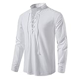 Lahoni Men's Pirate Lace Up for Medieval Renaissance Long Sleeve V-Neck Stand Collar Blouse Shirts...