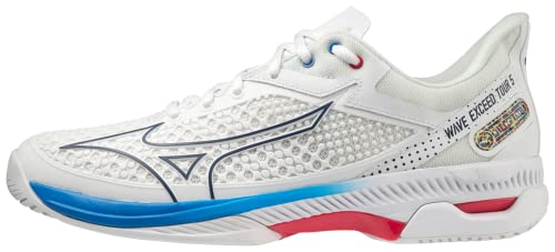 Mizuno Wave Exceed Tour 5 AC, Herren-Tennisschuhe, Undyed White/Spellbound/PaceBlue, 43 EU, Undyed White Spellbound Paceblue, 43 EU
