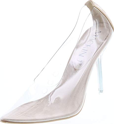 MACKIN J 260-1 Transparent Clear Pointed Pointy Toe Slip On Stiletto High Heel Pumps Nude,Nude,11