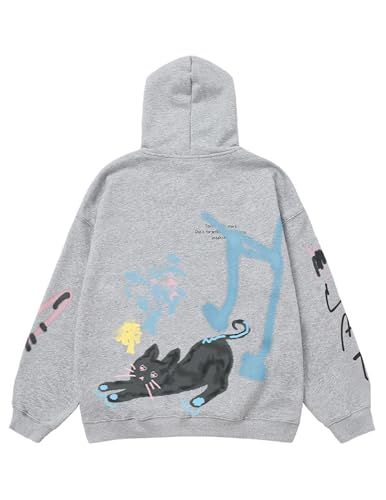 Aelfric Eden Womens Oversized Graphic Hoodies Cartoon Graffiti Print Fleece Hooded Sweatshirt Unisex Long Sleeve Pullover