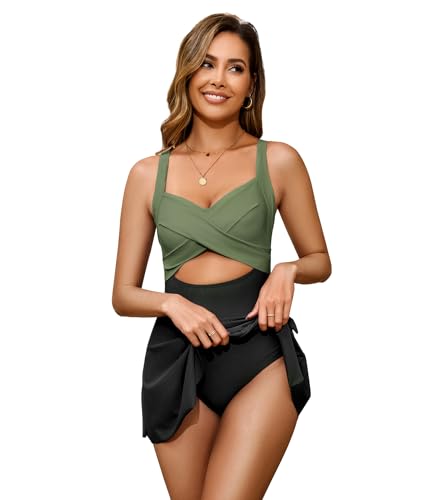 SIMIYA Women One Piece Swimsuit,Sexy V Neck Bathing Suit Dress,Cutout High Waist Tummy Control Swimwear with Cute Tie Knot4