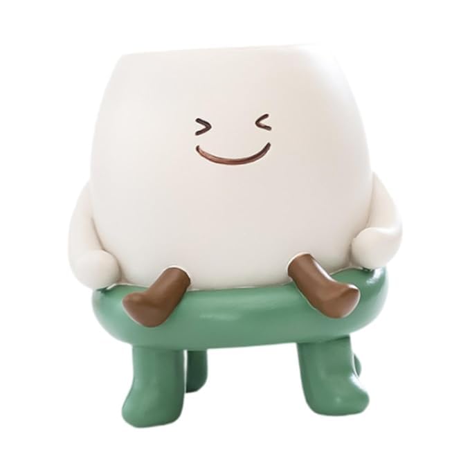 Image of Cute Face Plant Pot with Stool, Resin Head Planter for Indoor Plants, Cartoon Succulent Flower Pot for Home Decor, Living Room, Office Desk, Tabletop Decorative Planter