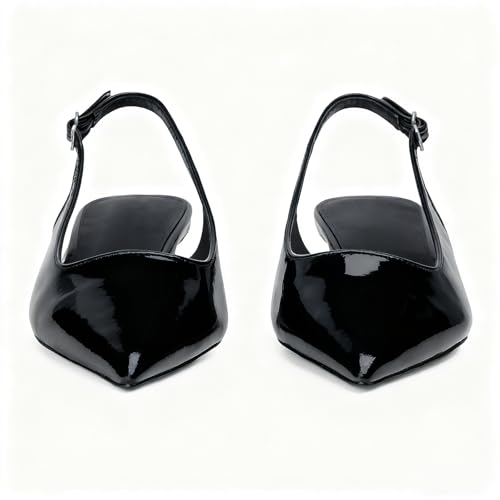 Image of KysBloes Pointed Toe Slingback Kitten Heels for Women Low Heel Pointed Toe Pumps Formal Dress Shoes Sling Back Heels