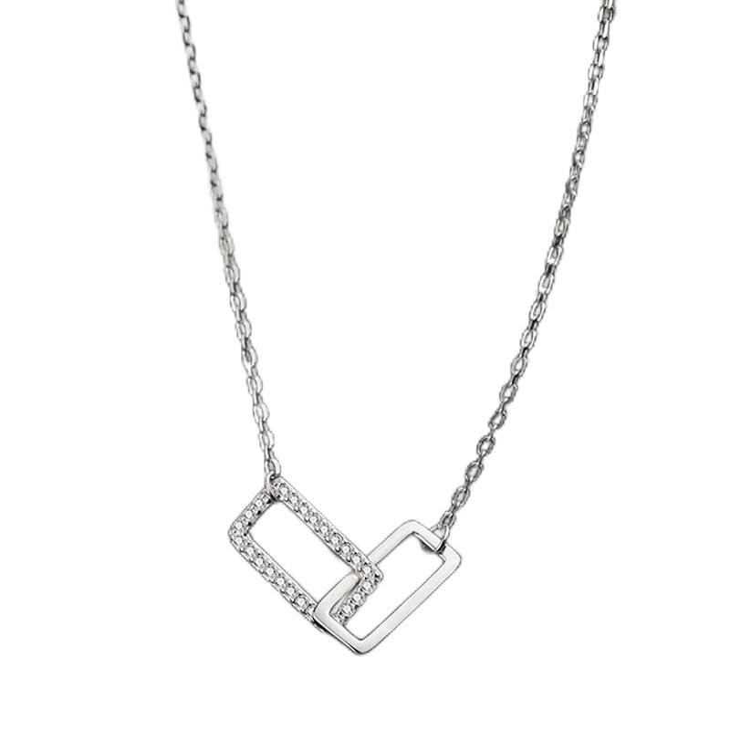 925 Silber Glänzend Doppel Rechteck Choker Zirkon Zirkonia Halsketten Anhänger Geschenk Für Frauen Hochzeit Geschenk