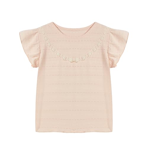 Mud Kingdom Girls T-Shirts Short Sleeve Lace Trim Crewneck T-Shirt Summer