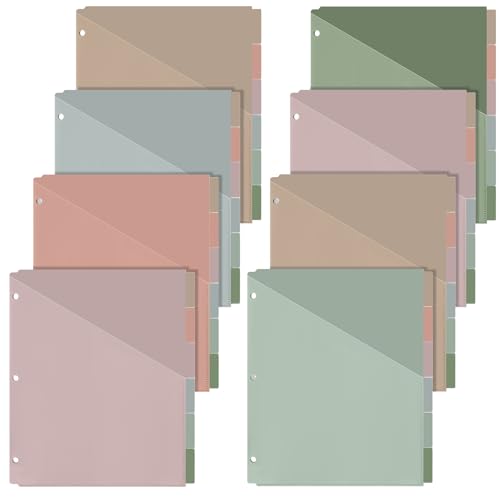 Chuangdi 8 Sets 6-Tab Dividers for 3 Ring Binder, Plastic