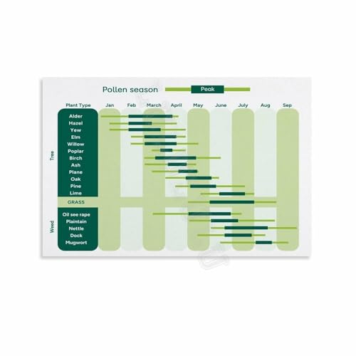 Pollen Chart Poster Botanical Knowledge Educational Wall Art Print for Home Office Study Classroom Decor(Framed,08x12inch(20x30c