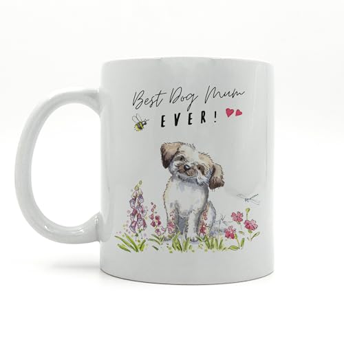 Image Industry Best Dog Mum Lhasa Apso Taza de cerámica sentada - Regalo para ella - Taza de café - Amantes del café - Dog Mum