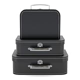 Paperboard Suitcases: Decorative Cardboard Storage Boxes, Vintage Suitcase Décor, Small Cardboard Sweet Boxes, Luggage Décor, Photo Boxes with Lids - Set of 3 Elegant Black Nesting Storage Boxes