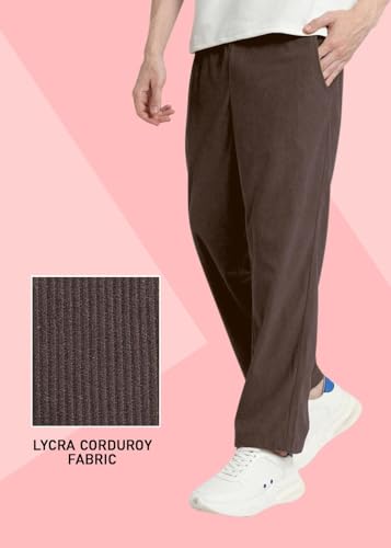 Image of SWADESI STUFF Men's Corduroy Track Pants | Self Design, Mid-Rise Fit, Flexi Waistband - Retro-Inspired Straight Fit Lounge & Casual Wear