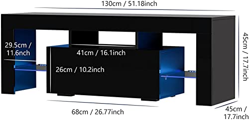 Vinctik 6&Fox Led Tv White Stand For 55/60/65Inch Tv,Modern Entertainment Center With 2 Storage Drawers And Led Light, High Glossy Tv Console,Tv Table Media Furniture (51Inch, Black 1) #TOP1