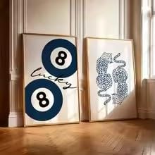 KEMEIQI Poster con stampa astratta su tela Retro Navy 8 Ball Blue Cheetah - Arte animale moderna e funky chic per la decorazione della camera da letto (80 * 120X2CM/cornice)