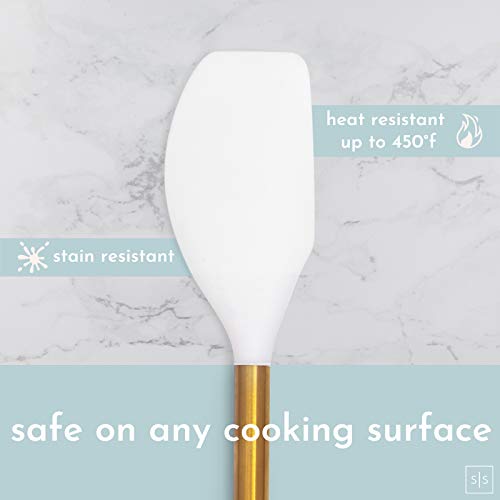 Gold Kitchen Utensils with Holder - 17PC White & Gold Cooking Utensils Set Includes Gold Utensil Holder, White & Gold Measuring Cups and Spoons Set, Gold Spatula, Gold Whisk- Gold Kitchen Accessories