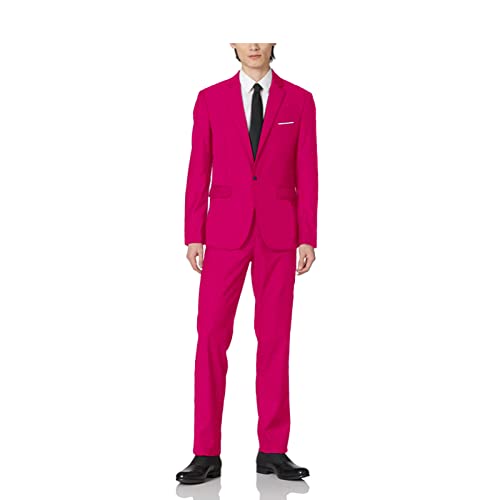 UNINUKOO Herren Slim Fit 2-teiliger Anzug einreihige Jacke Party Prom Smoking Hose US Größe 34 (Etikettgröße XL) Pink Cover