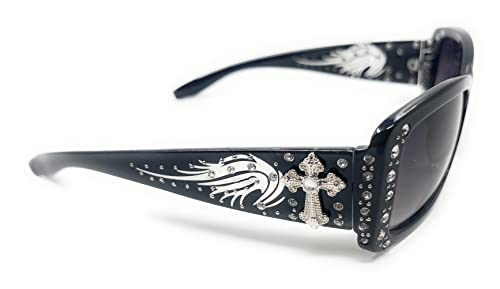 BB Western Ladies Rhinestone Bling Shade Sunglasses (Black silver cross)3