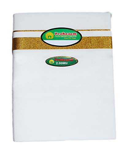 Image of PRAKASAM COTTON Mens Colour Jari Cotton dhoti and Angavastram Set (1.30X2.00 Meter Dhoti, 36X1.80 towel)