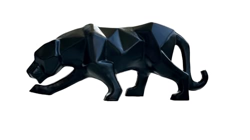 Image of Abstract Black Panther Sculpture Figurine Handicraft Home Desk Decor Geometric Wildlife Leopard Statue Craft Ceramic (Panther Black)