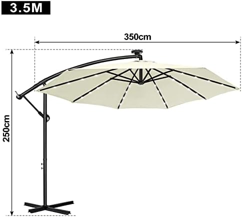 Aufun 3m/3.5m Cantilever Banana Parasol, Cantilever Hanging Parasol Umbrella for Outdoor, Garden, Patio, UPF 40+, with Crank Handle & Cross Base & Ribs