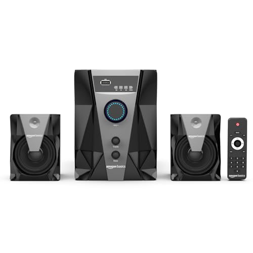 Image of Amazon Basics Wired 2.1 Multimedia Speaker with Remote | 50 W RMS | Bluetooth v5.1 | Aux in, USB, Micro TF Card | Compatible with TVs, Smart Phones, Tablets, PCs (Black)