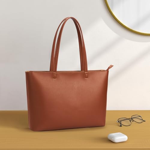 Image of KALIDI Tote Bag Zipper Shoulder Bag Faux Leather Purses Satchel for Women Casual Handbag Work Dating College