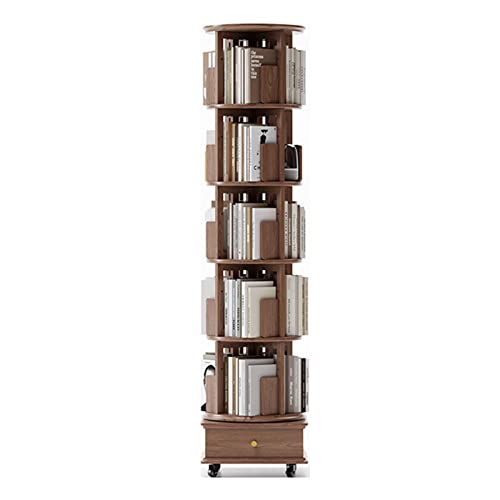 Estantería giratoria de 6 niveles con ruedas de freno de 360° para dormitorio y sala de estar, acabado de nogal, 44 x 184 cm