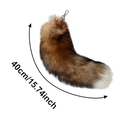 Image of 15.75 Inch Long Fluffy Faux Fur Tail Keychain, Fake Animal Tails for Handbags Backpacks Charm Tassel Ornaments (Brown-Black)