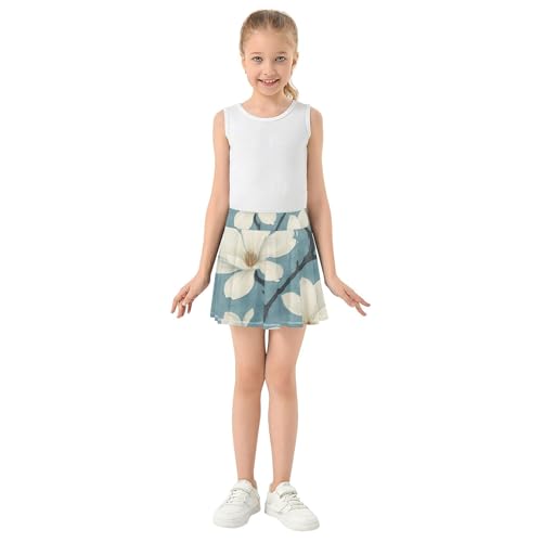 Joisal Dance Golf Athletic Shorts for Girls Skorts Toddlers Tennis Skirts Teen Skirt White Magnolia Flowers Blue 4t3