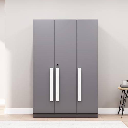 Image of Bniture 3 Door Wardrobe for Bedroom with Lockable Door & Hanging Space | Almirah for Clothes with Elevated Bottom Base | Wardrobe for Storage Cupboard | 3 Years Warranty (Slate Grey, 3 Door