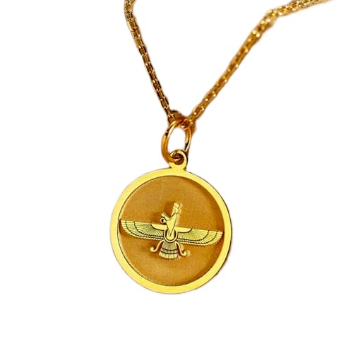 Collier Faravahar argent sterling plaqué or, pendentif gravé d'exception