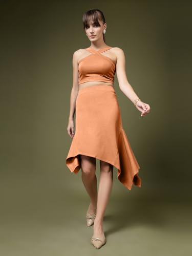Image of OOMPH! Women Stretchable Relaxed Fit Crop Top With Stylised Shoulder Straps