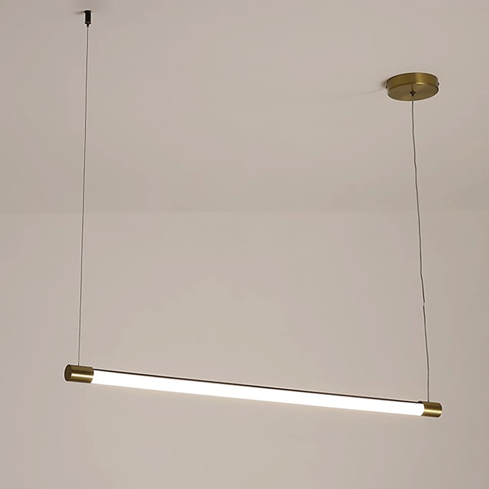 Lámpara colgante lineal LED para comedor moderna con tubo largo de metal negro y tres tonos de luz
