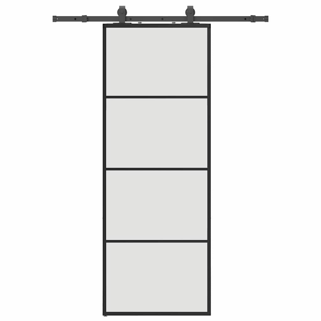 Sliding Door with Hardware Set Black 76x205 cm ESG Glass, Sturdy Sliding Barn Door Hardware Set for Quiet Smooth