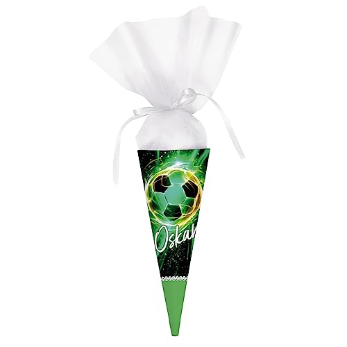 Striefchen® bedruckte Schultüte für Jungen mit verschiedenen Motiven zur Auswahl, 2 Größen, personalisiert mit Wunschname (Fußball 28 cm)