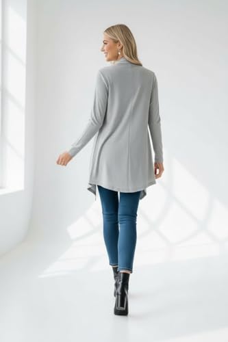 Image of ToBeInStyle Womens Open Front Long Sleeve Lightweight Asymmetrical Draped Cardigan with Side Pockets