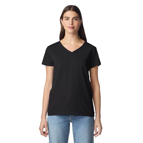 Gildan womens Heavy Cotton V-neck T-shirt, 2-pack T Shirt, Black, X-Large US - image 2