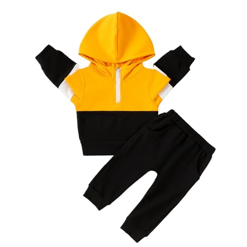 Image of KIMI BEAR Toddler Baby Boys Clothes Long Sleeve Hooded Tops Sweatshirts Pants Outfit Set Boys Fall Winter Spring Outfits