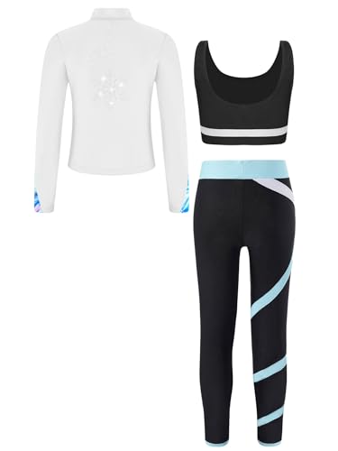 Kids Girls Dance Sports Bra Crop Top with Pant Jacket Set 3Pcs Gymnastics Figure Ice Skating Outfits Tracksuit2