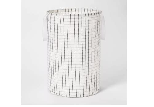 Soft Sided Scrunchable Round Laundry Hamper Grid Pattern White - Room Essentials