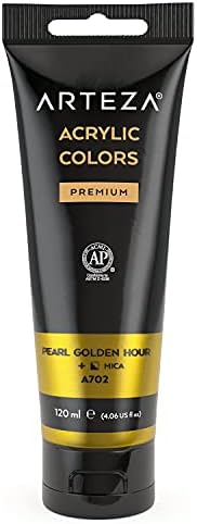 ARTEZA Metallic Acrylic Paint, Pearl Golden Hour A213, 120 ml Pouch, Highly Pigmented & Fade-Resistant, Non-Toxic, Art Supplies for Artists & Hobby Painters